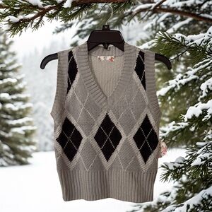 FCT Argyle Knit Sweater Vest Black And Gray Size Small